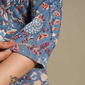 Blue - pintuck cotton straight sanganeri kurta 13