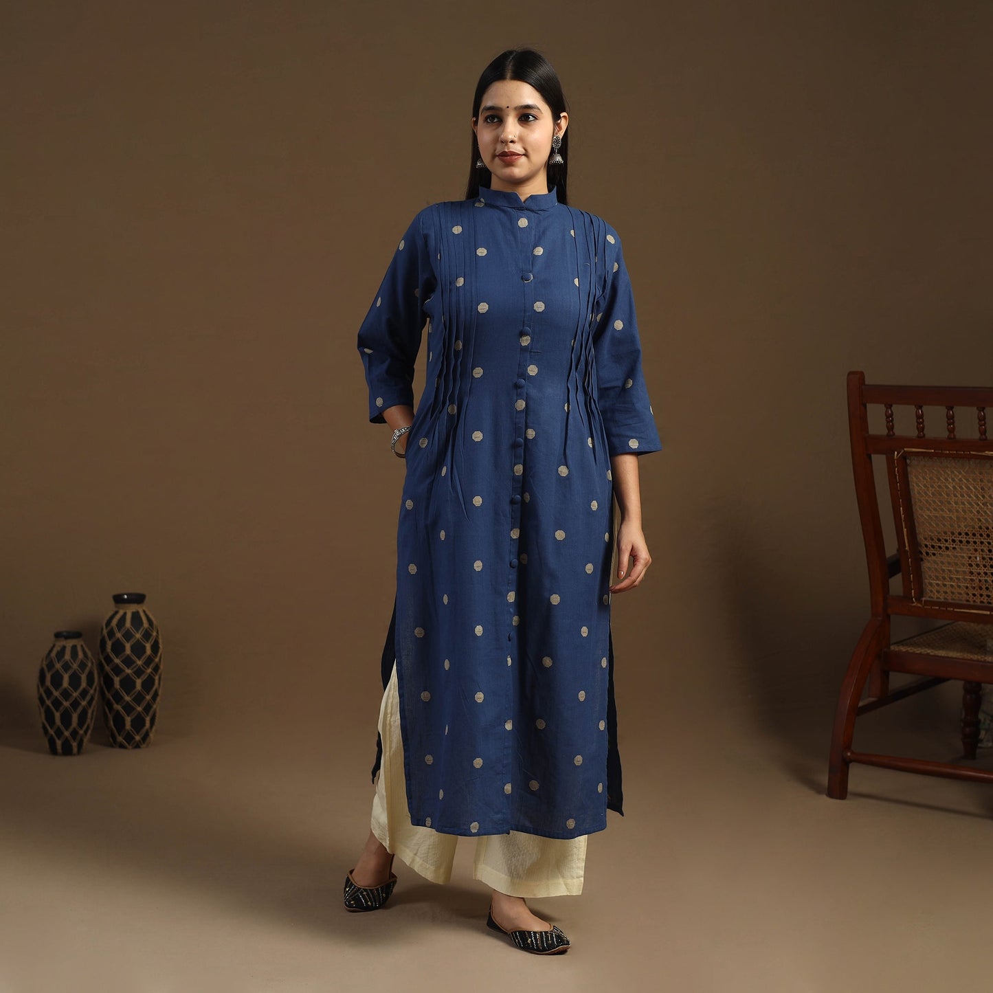 Buy Pintuck Straight Cotton Jacquard Kurta for Women