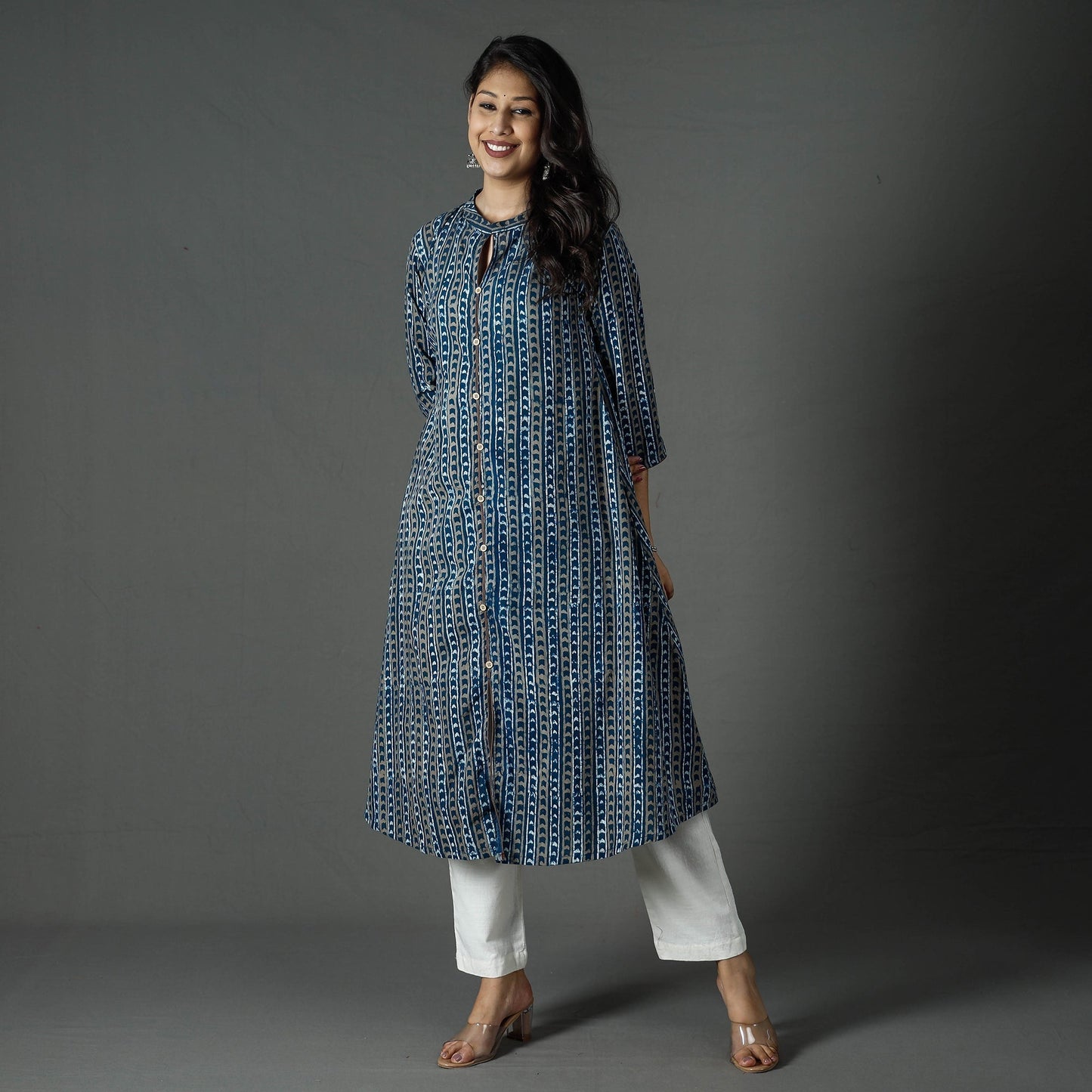 Pipad printed cotton long kurta - handcrafted