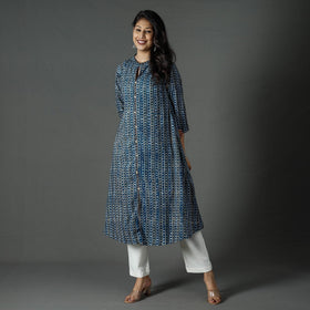 Pipad printed cotton long kurta - handcrafted