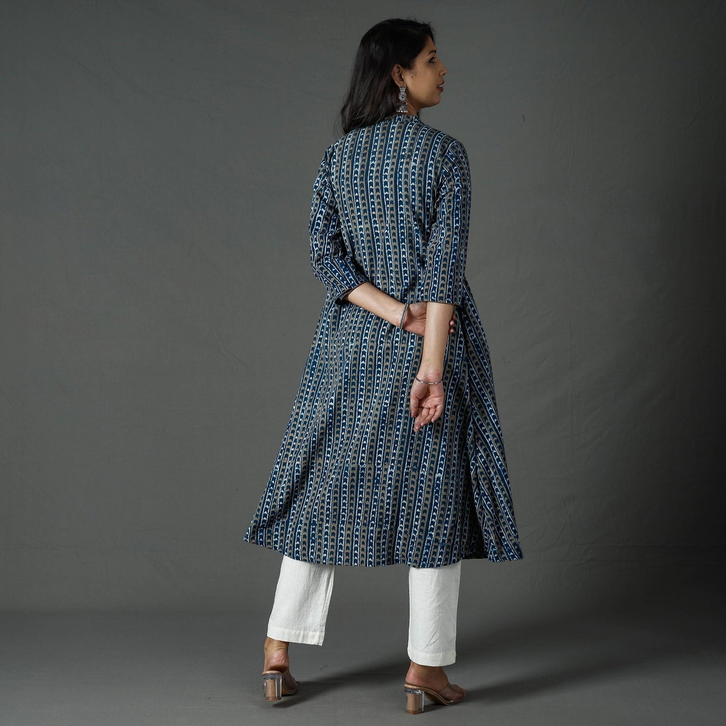 Pipad printed cotton long kurta - handcrafted
