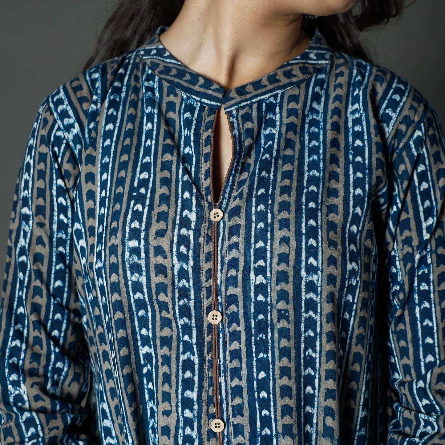 Pipad printed cotton long kurta - handcrafted