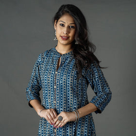 Pipad printed cotton long kurta - handcrafted