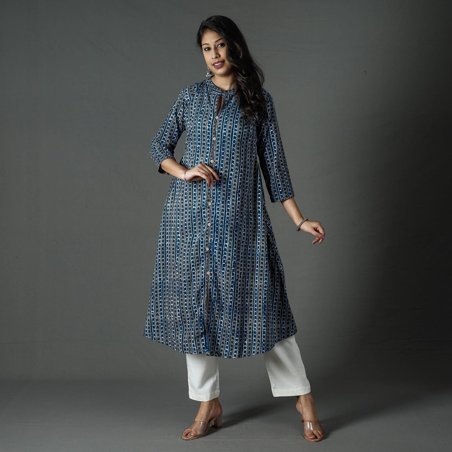 Pipad printed cotton long kurta - handcrafted