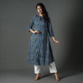 Pipad printed cotton long kurta - handcrafted