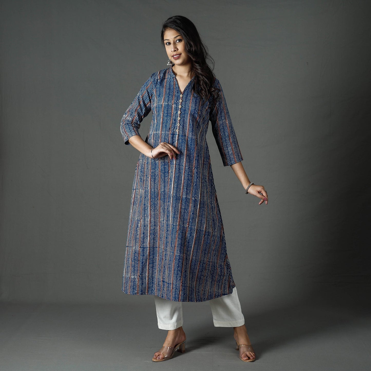 Buy Pipad Block Printed Cotton Long Kurta for Women