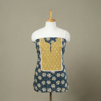 Buy Blue Pipad Print Patchwork Cotton Kurta Material