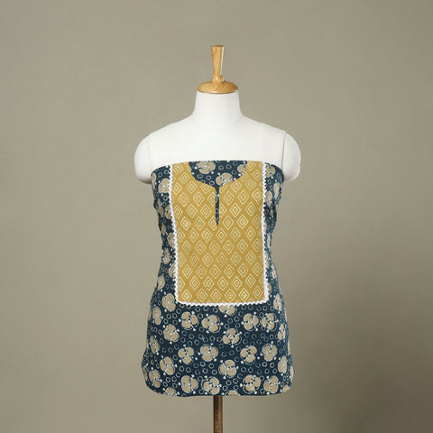 Buy Blue Pipad Print Patchwork Cotton Kurta Material