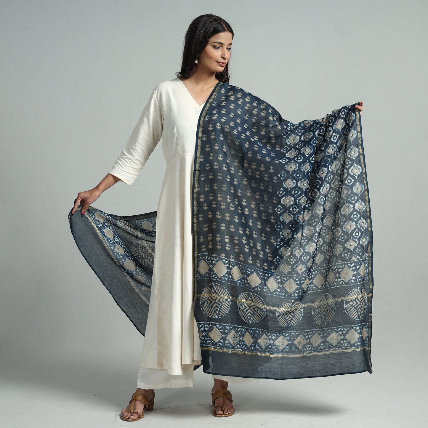 Buy Pipad Block Printed Chanderi Silk Handloom Dupatta 01 Online at iTokri.com