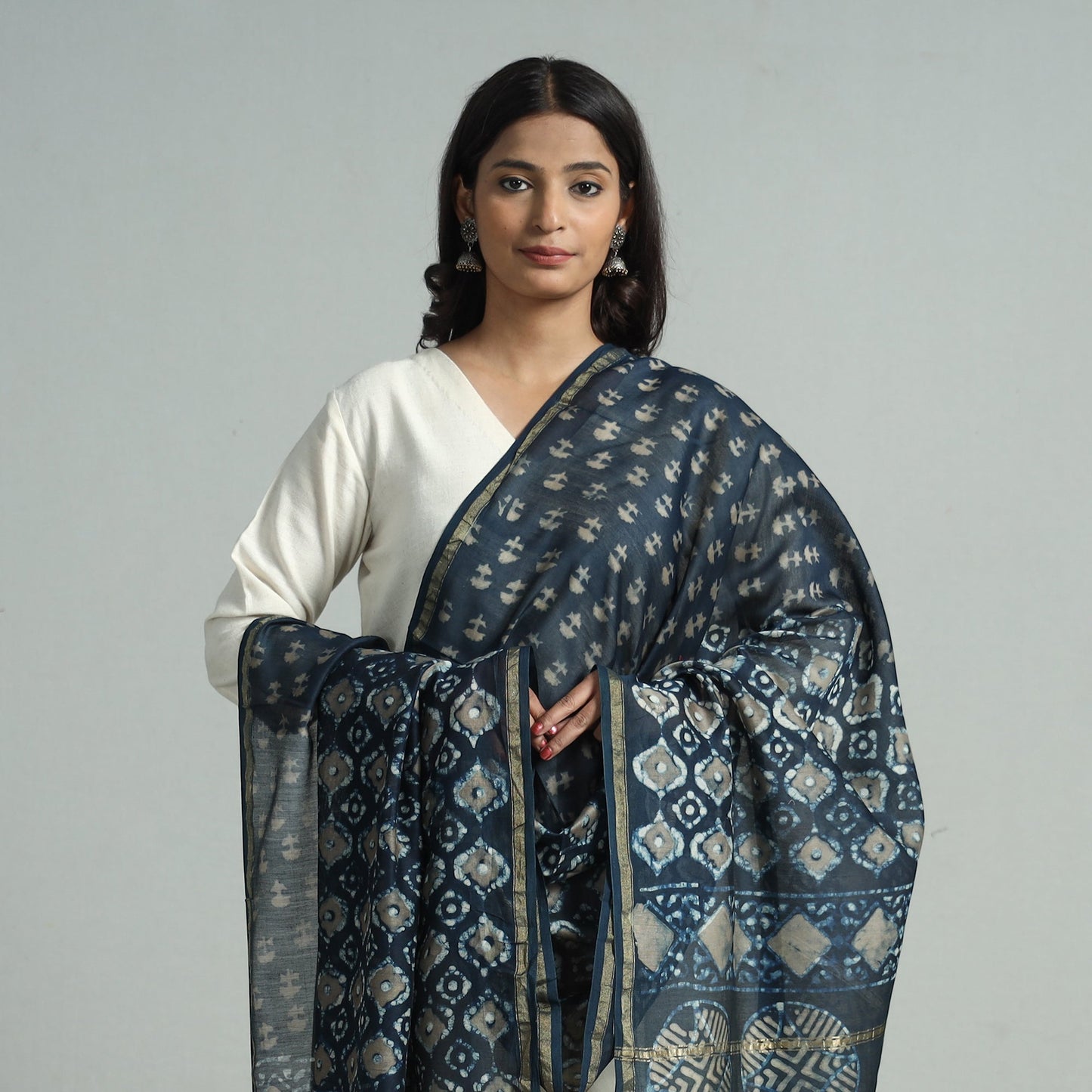 Buy Pipad Block Printed Chanderi Silk Handloom Dupatta 01 Online at iTokri.com