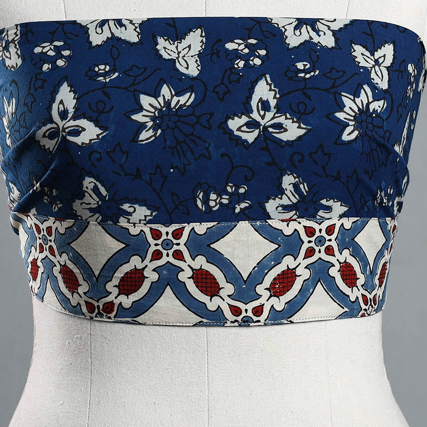 Shop Blue Pipad Block Printed Cotton Blouse Piece