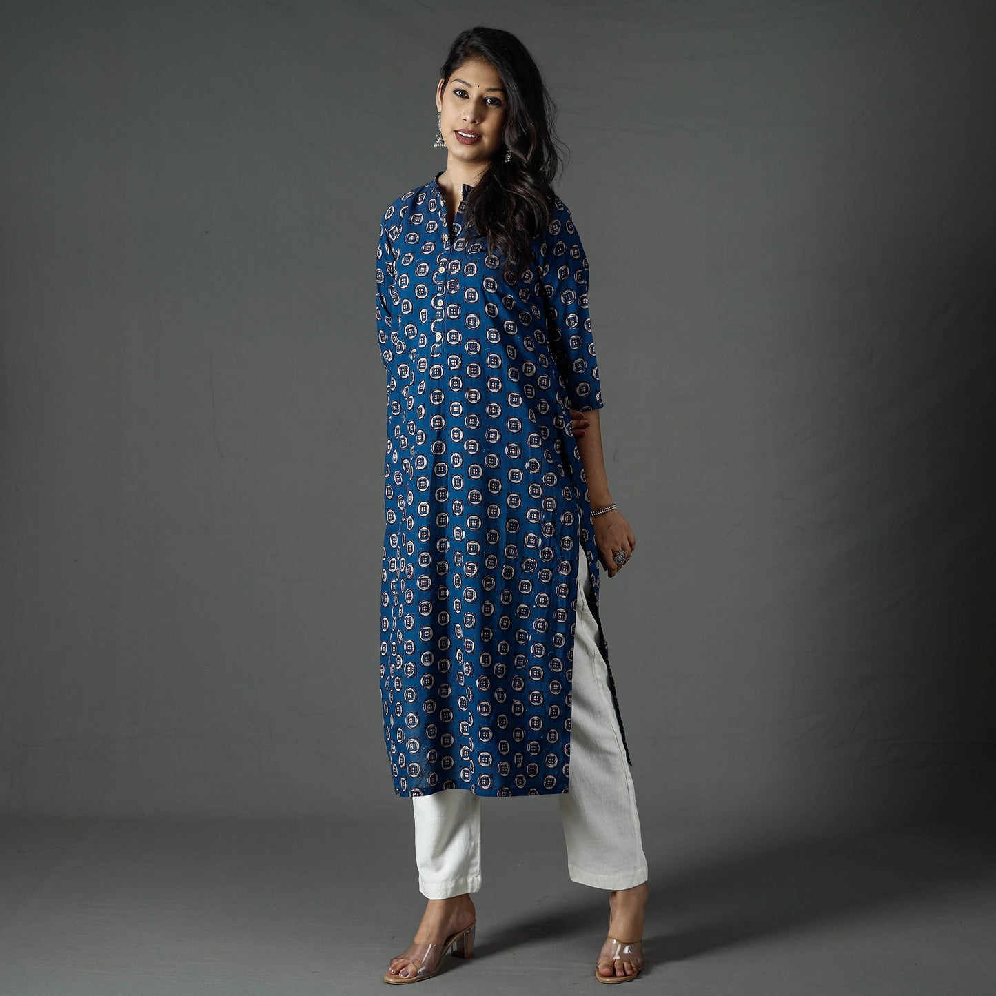 Buy Pipad Block Printed Cotton Long Kurta for Women