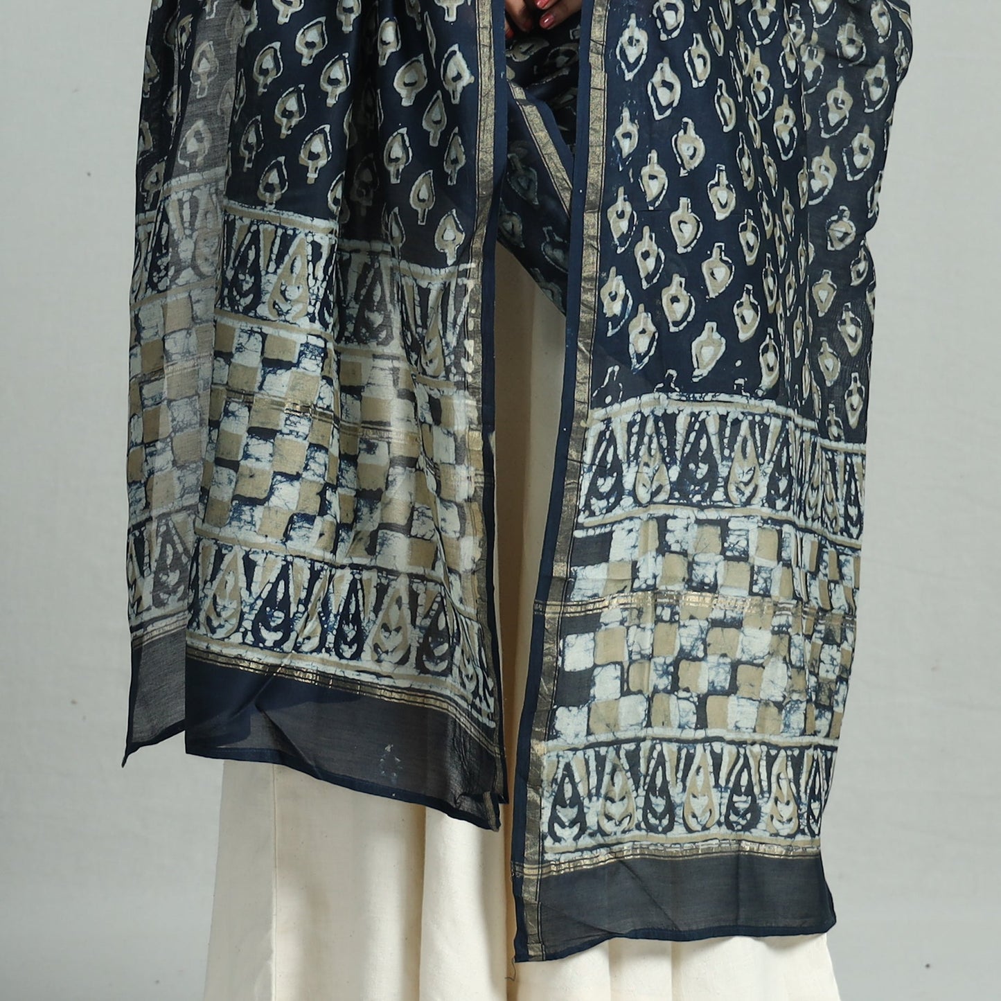  Pipad Block Printed Handloom Chanderi Silk Dupatta 63 