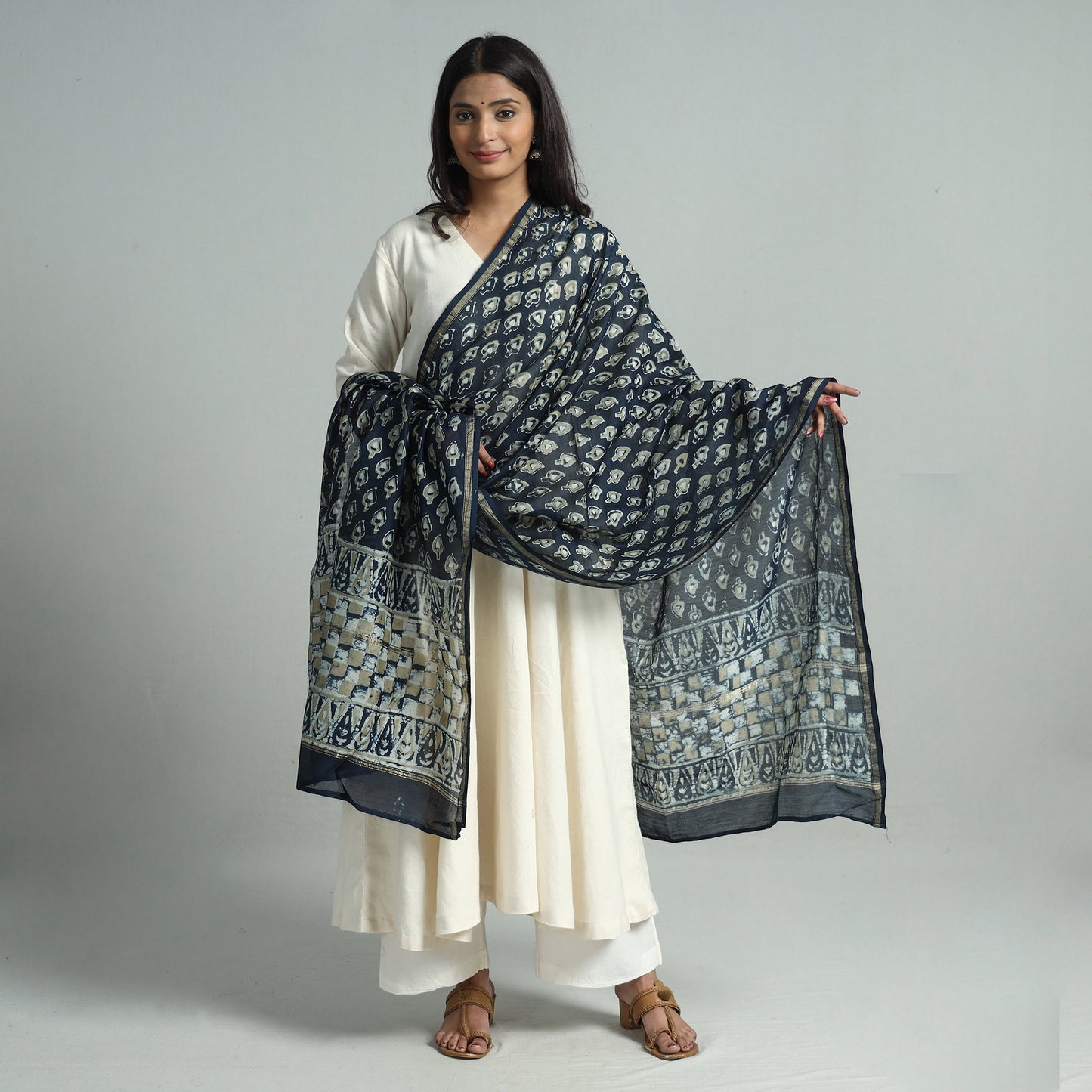  Pipad Block Printed Handloom Chanderi Silk Dupatta 63 