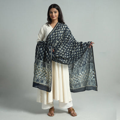  Pipad Block Printed Handloom Chanderi Silk Dupatta 63 