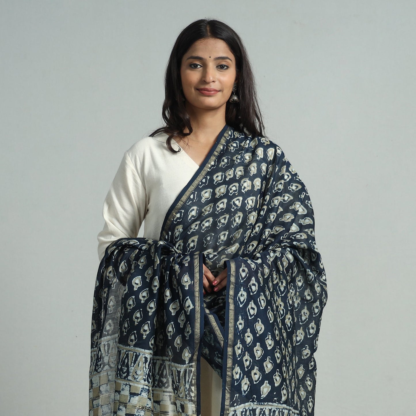 Pipad Block Printed Handloom Chanderi Silk Dupatta 63 