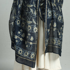 Blue - Pipad Block Printed Handloom Chanderi Silk Dupatta 64