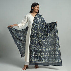 Blue - Pipad Block Printed Handloom Chanderi Silk Dupatta 64