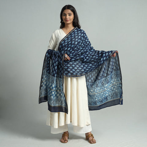 Buy Pipad Block Printed Handloom Chanderi Silk Dupatta 67 Online l iTokri.com