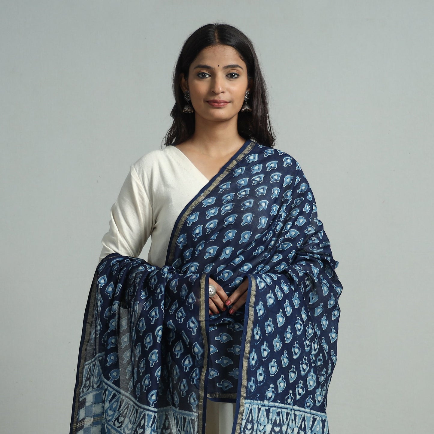 Buy Pipad Block Printed Handloom Chanderi Silk Dupatta 67 Online l iTokri.com