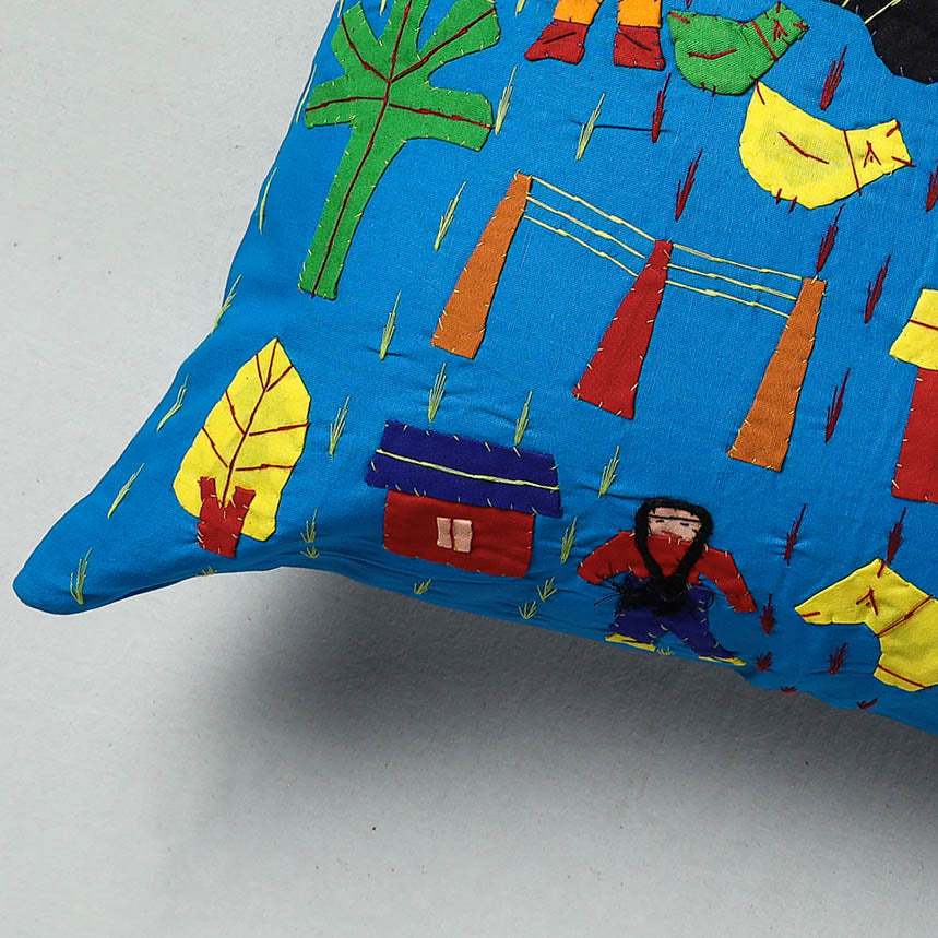 Blue Pipli Applique Work Cotton Cushion Cover