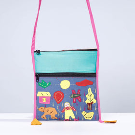 Blue - Pipli Applique Work Cotton Sling Bag