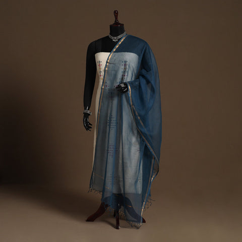 Blue Plain Cotton Kota Doria Dupatta