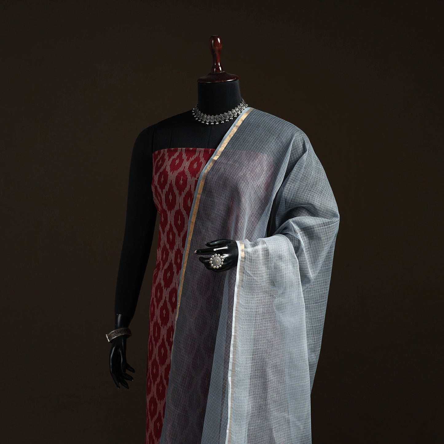 Plain cotton kota doria dupatta 11 - handcrafted