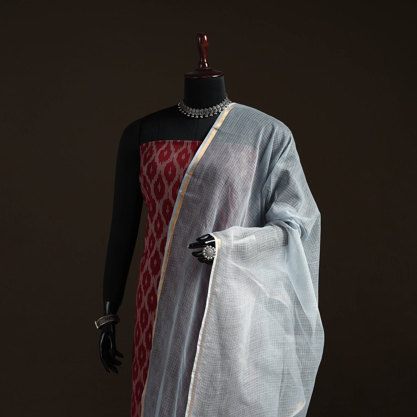 Plain cotton kota doria dupatta 17 - handcrafted