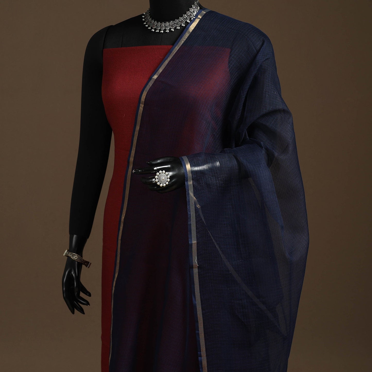 Plain cotton kota doria dupatta 18 - handcrafted