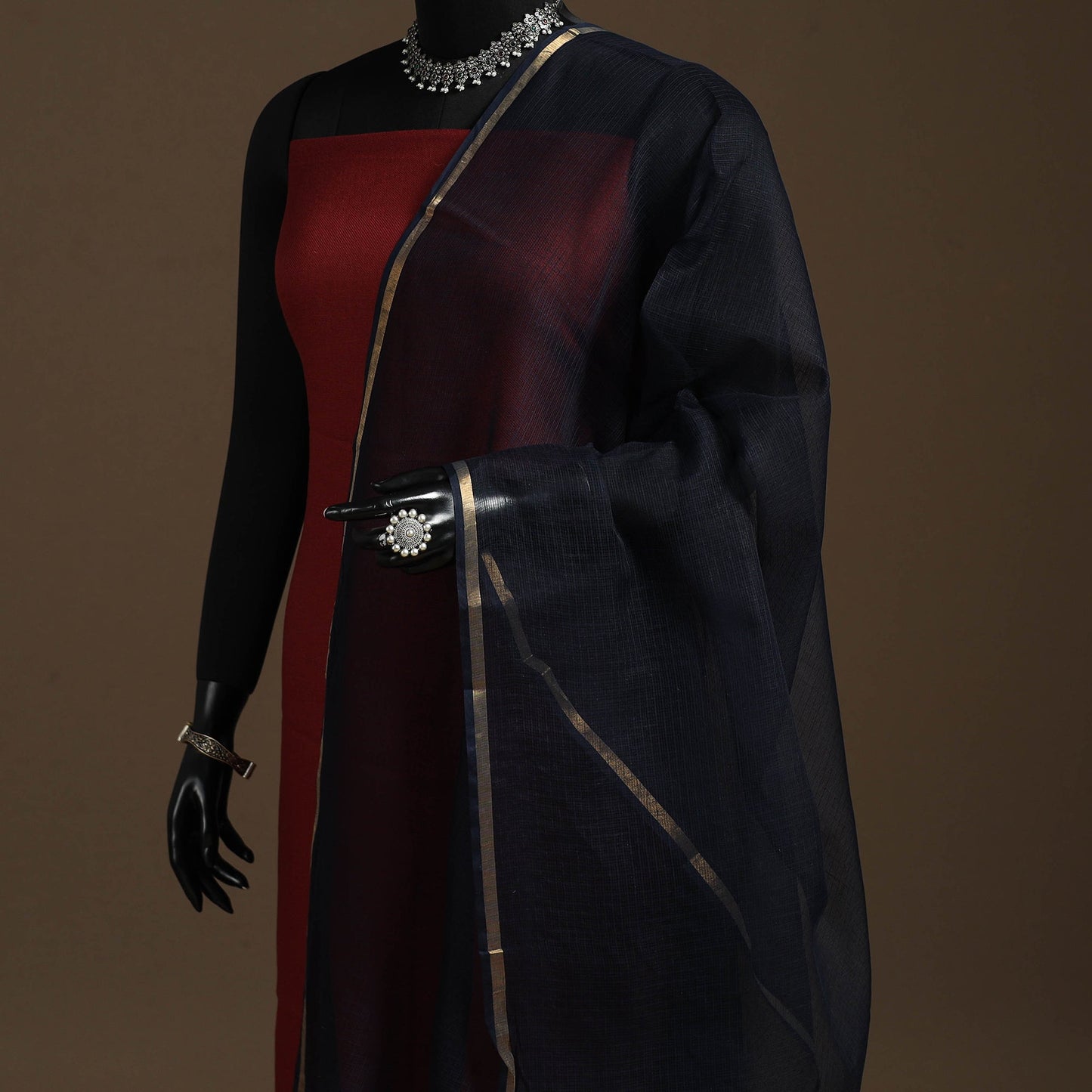 Plain cotton kota doria dupatta 23 - handcrafted