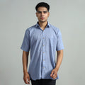  Blue Plain Cotton Men Half Sleeve Shirt 10 