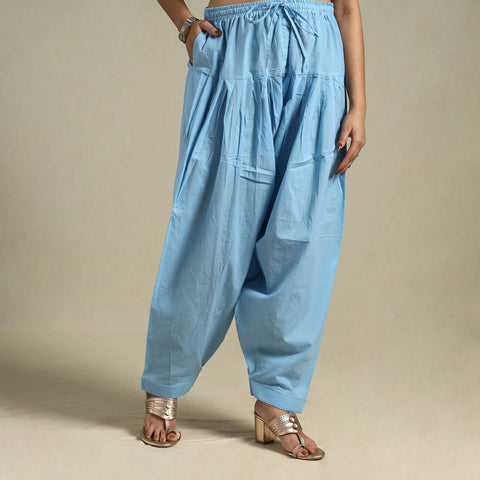 Blue - plain cotton women salwar 10 - handcrafted