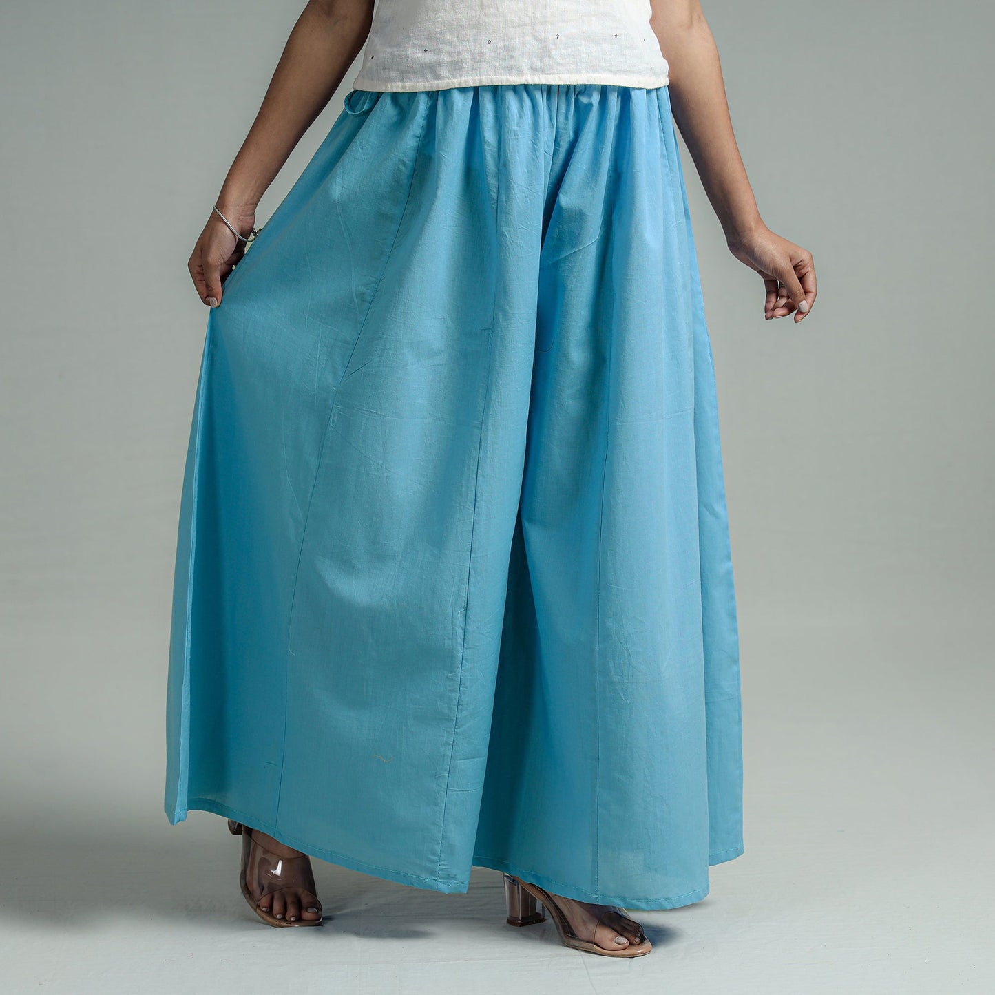 Buy Blue Plain Dyed Cotton Flared Palazzo Online