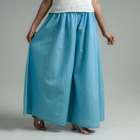 Buy Blue Plain Dyed Cotton Flared Palazzo Online