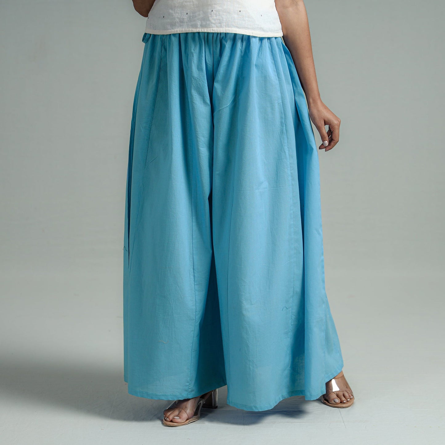 Buy Blue Plain Dyed Cotton Flared Palazzo Online