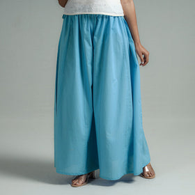 Buy Blue Plain Dyed Cotton Flared Palazzo Online