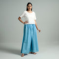 Buy Blue Plain Dyed Cotton Flared Palazzo Online