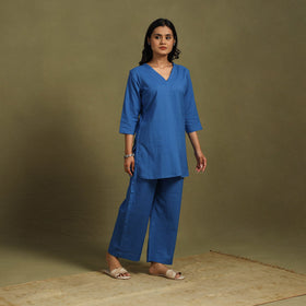 Blue Plain Dyed Cotton Co-Ord Set