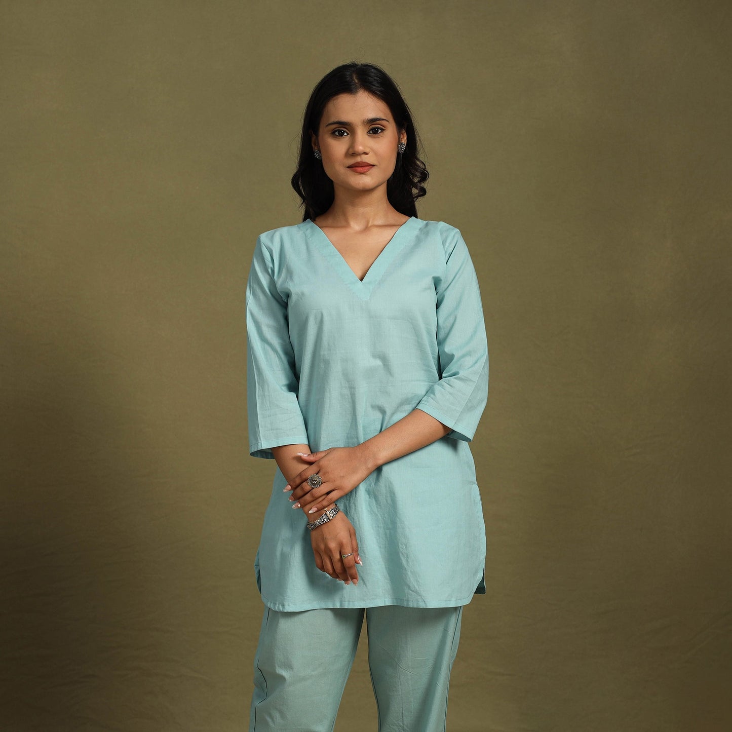 Blue Plain Dyed Cotton Co-Ord Set