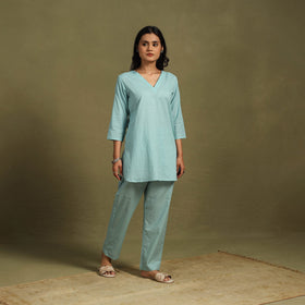 Blue Plain Dyed Cotton Co-Ord Set