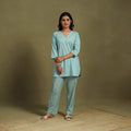 Blue Plain Dyed Cotton Co-Ord Set