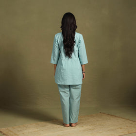 Blue Plain Dyed Cotton Co-Ord Set