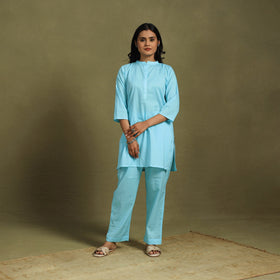 Blue Plain Dyed Cotton Co-Ord Set