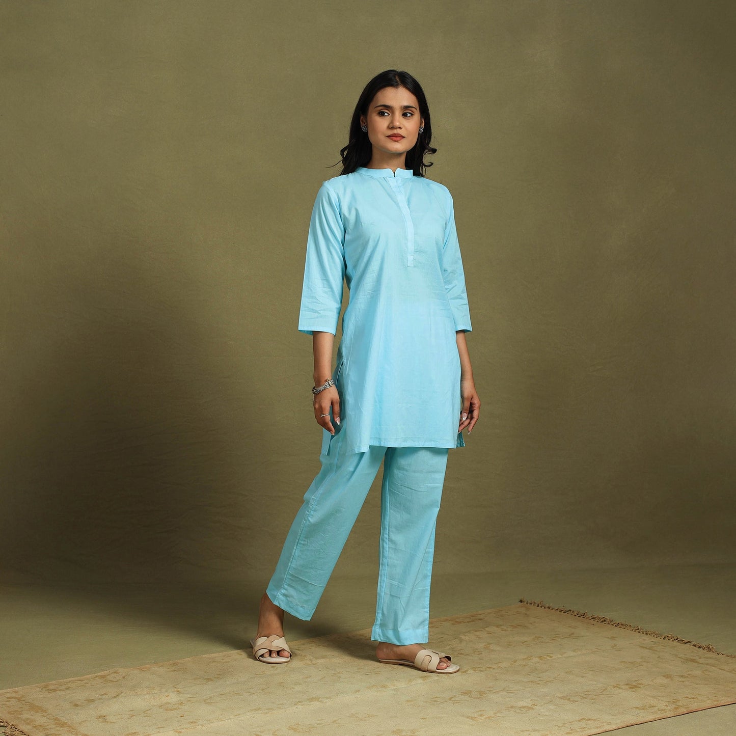 Blue Plain Dyed Cotton Co-Ord Set