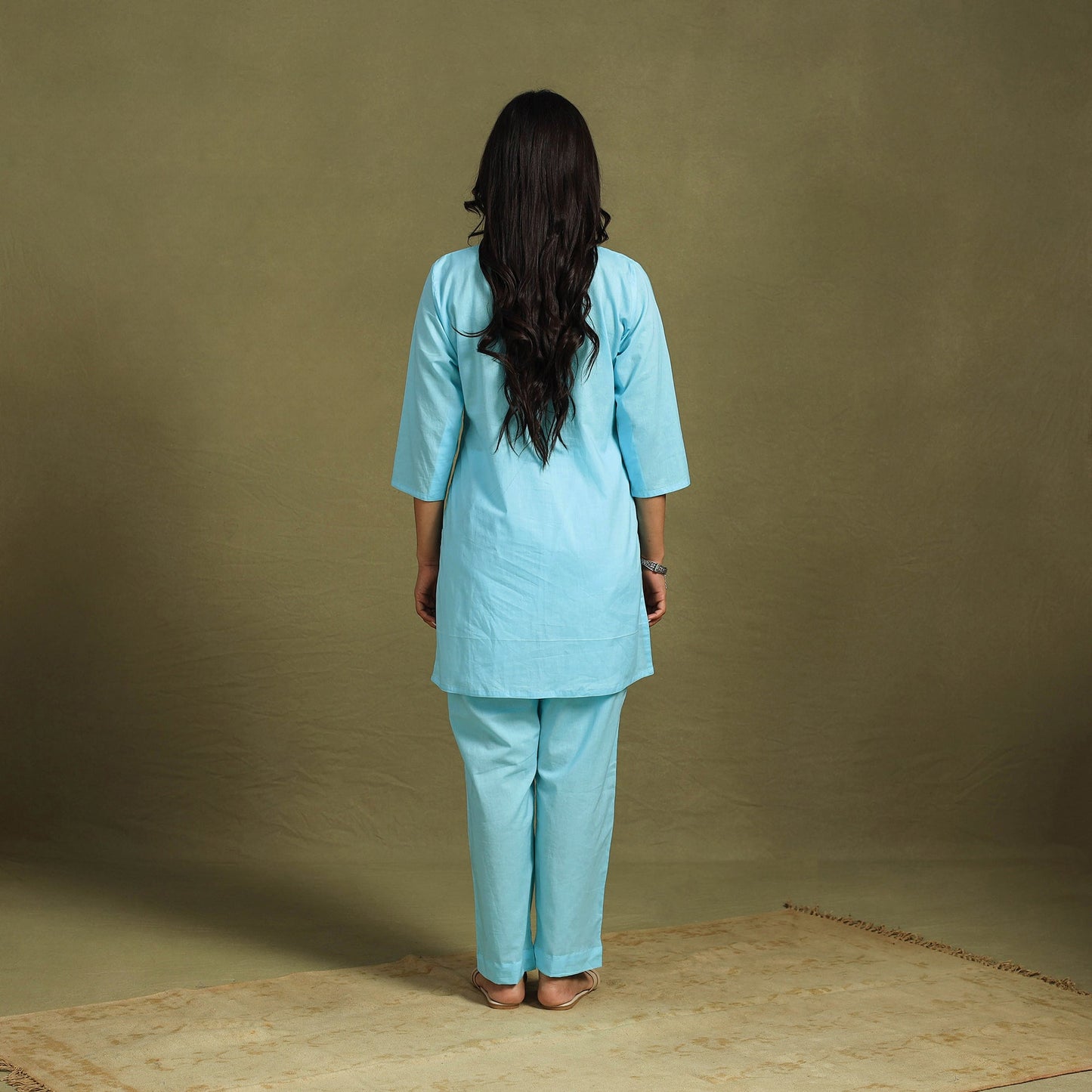 Blue Plain Dyed Cotton Co-Ord Set