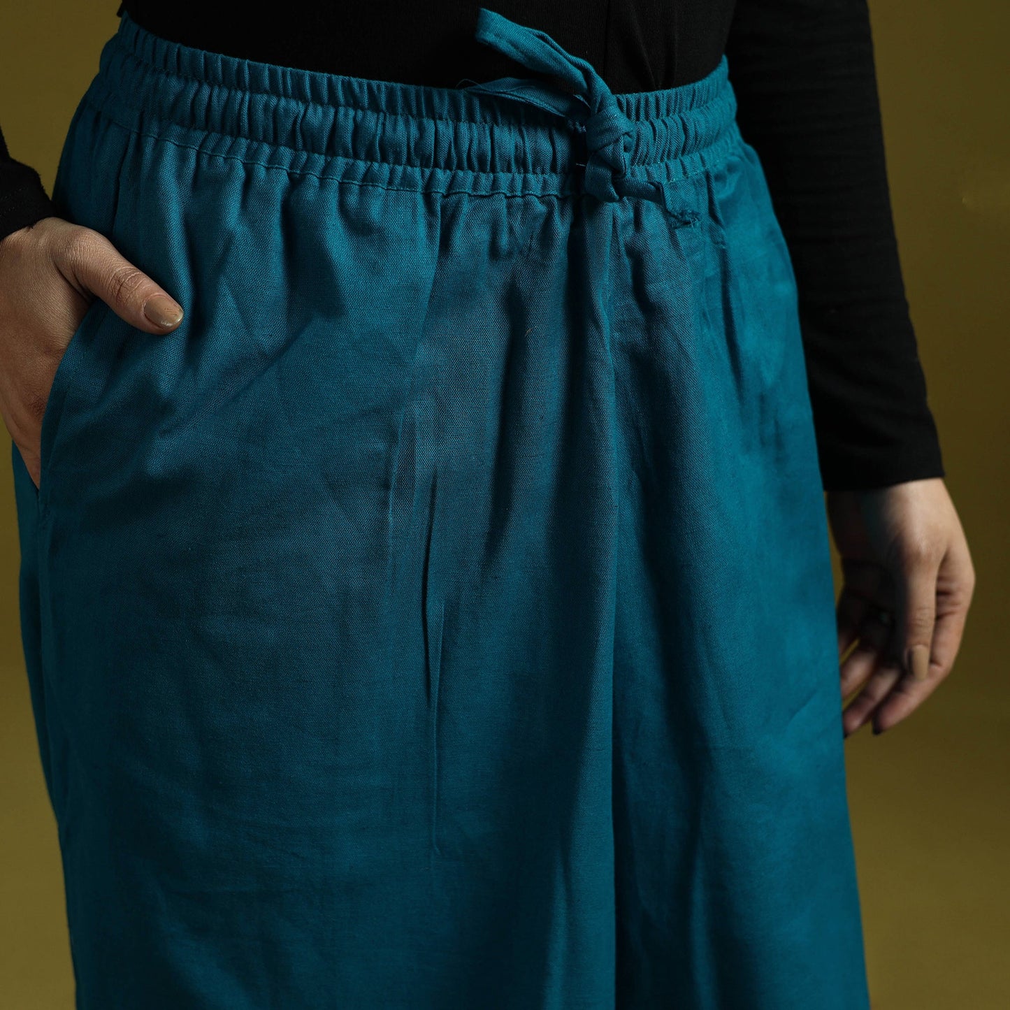 Blue - plain flex cotton elasticated harem pant 12