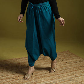 Blue - plain flex cotton elasticated harem pant 12