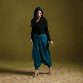 Blue - plain flex cotton elasticated harem pant 12