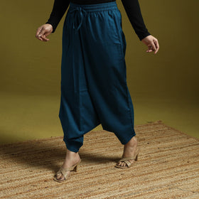 Blue - plain flex cotton elasticated harem pant 17